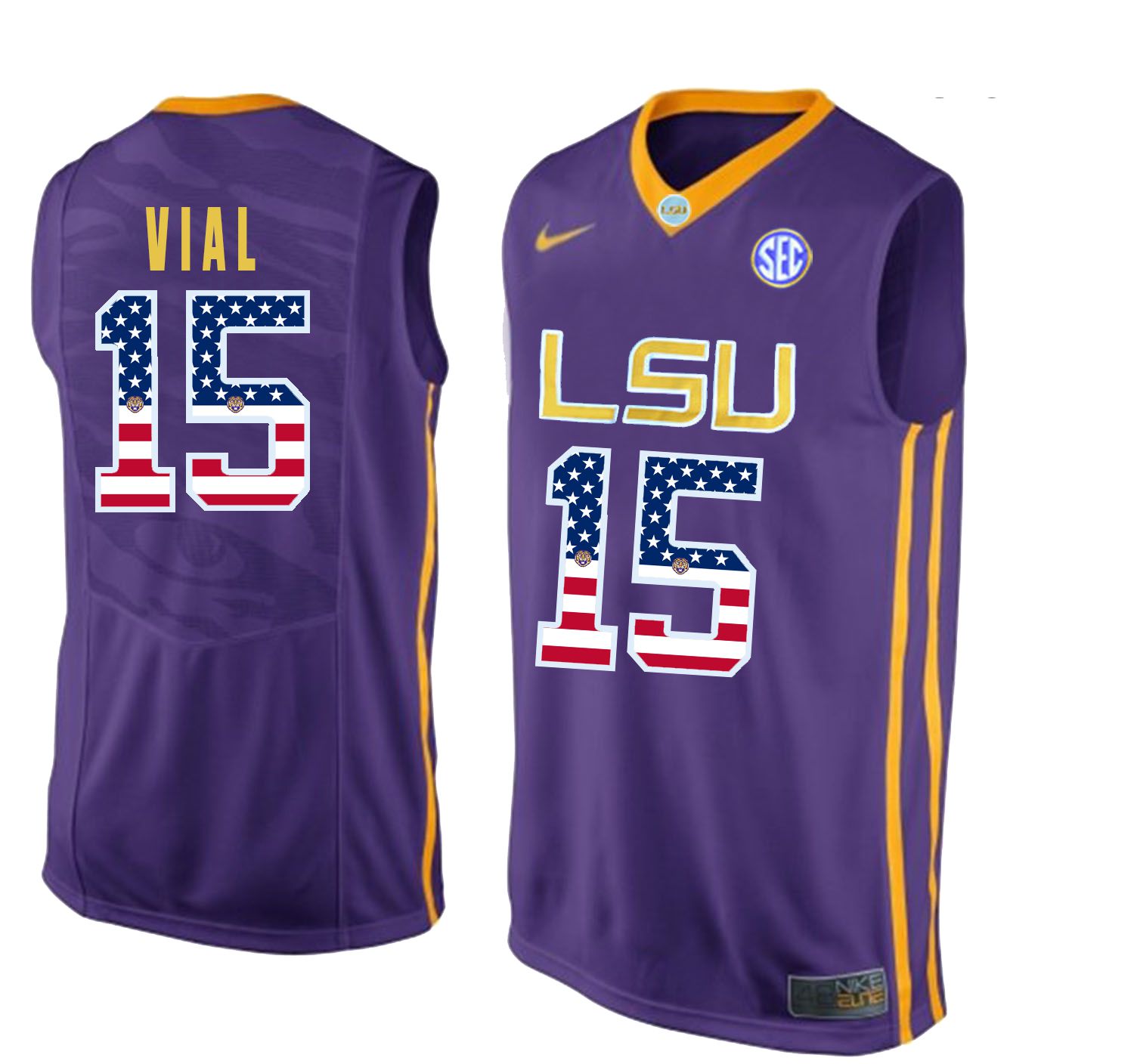 Men LSU Tigers 15 Vial Purple Flag Customized NCAA Jerseys